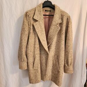 VTG Havoc 9/10 Women's Wool Coat, Made in the USA Beige herringbone, fully lined